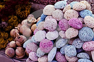 Pumice slices at old egyptian souvenirs market store.