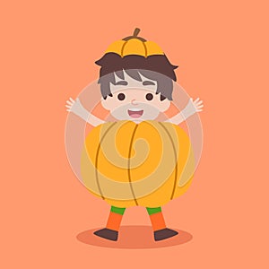 A happy pumpkin boy wearing a pumpkin set