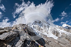 Pumori mountain 7161m covered with clouds view from Kala Patthar 5644m, Khumbu valley, Sagarmatha national park, Nepalese