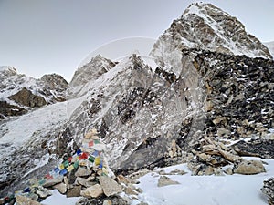 Pumori mountain peak above the summit of Kala Patthar in Himalayas