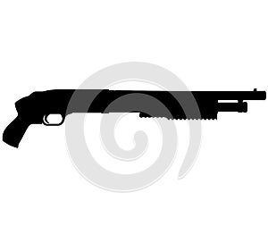 Pump action shotgun, Pump gun with the barrel over the tubular magazine. Isolated realistic silhouette Shotgun with 12 14 inch