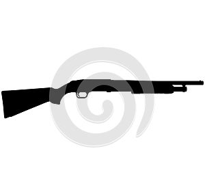 Pump action shotgun, Pump gun with the barrel over the tubular magazine. Isolated realistic silhouette Shotgun with 12 14 inch