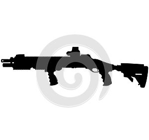 Pump action shotgun, Pump gun with the barrel over the tubular magazine. Isolated realistic silhouette Shotgun with 12 14 inch