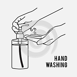 Pump alcohol gel Hand sanitizer Alcohol-based hand rub. Rubbing alcohol. Wall mounted soap dispenser.