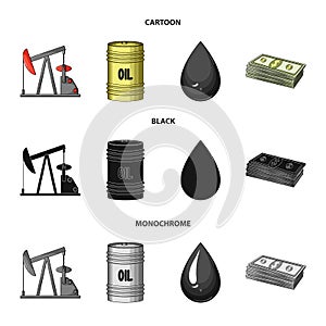 Pump, barrel, drop, petrodollars. Oil set collection icons in cartoon,black,monochrome style vector symbol stock