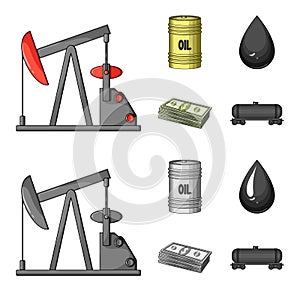 Pump, barrel, drop, petrodollars. Oil set collection icons in cartoon,monochrome style vector symbol stock illustration