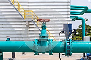 Pump and control valve on water pipe