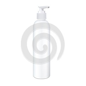 Pump head bottle. Photorealistic vector mockup ready for product design