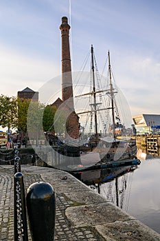 The Pump House and a Tall Ship in Canning Dock, Liverpool