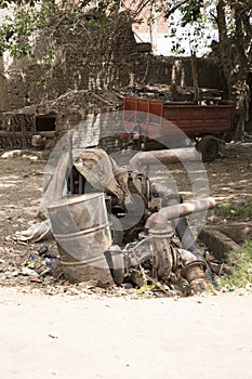 A pump for irrigating the fields with water from the Nile in a Traditional Egyptian village near Cairo