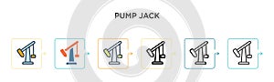 Pump jack vector icon in 6 different modern styles. Black, two colored pump jack icons designed in filled, outline, line and