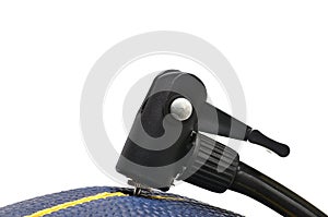 Pump and needle for pumping air on a white background