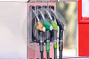 Pump nozzles of a petrol pump in service station