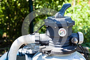 Pump of outdoor filtering system of swimming pool
