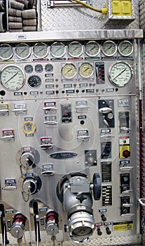 Pump panel on fire truck