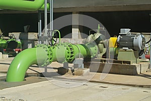 Pump and pipes at cooling tower