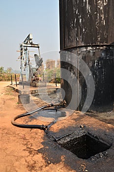 Pumpjack pumping crude oil from oil well