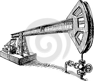 Pumpjack vector sketch hand drawn black and white