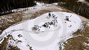 Pumpjacks in Pine: Aerial View of Oil Extraction in Forest