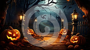 Pumpkin on a background of dry plants and candles for halloween