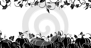 Pumpkin. Black silhouette. Horizontal border. Vector illustration