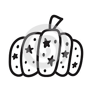 Pumpkin black and white icon. Doodle Pumpkin sketch. Vector illustration of vegetable outline.