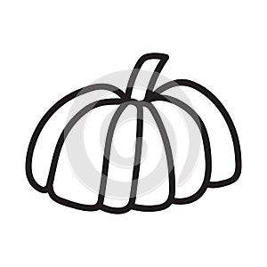 Pumpkin black and white icon. Doodle Pumpkin sketch. Vector illustration of vegetable outline.