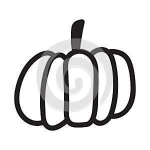 Pumpkin black and white icon. Doodle Pumpkin sketch. Vector illustration of vegetable outline.