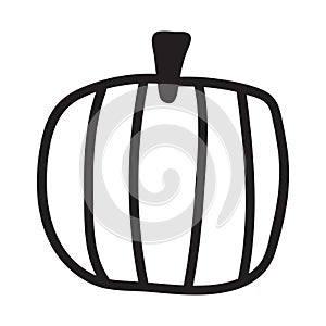 Pumpkin black and white icon. Doodle Pumpkin sketch. Vector illustration of vegetable outline.