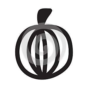 Pumpkin black and white icon. Doodle Pumpkin sketch. Vector illustration of vegetable outline.