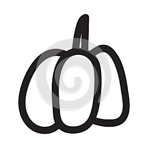 Pumpkin black and white icon. Doodle Pumpkin sketch. Vector illustration of vegetable outline.