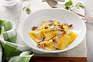 Butternut squash tortellini with brown butter and pecans