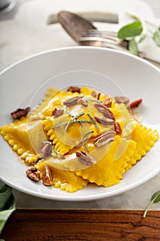 Butternut squash tortellini with brown butter and pecans