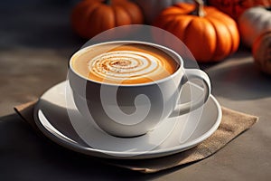 Pumpkin cappuccino in a white cup