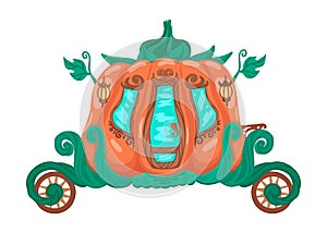 Pumpkin carriage. Fabulous subject. Vector cartoon illustration.