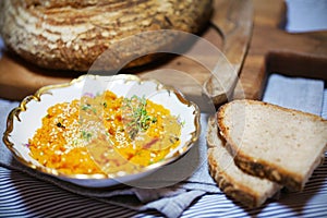 Pumpkin and carrot spread with sesame seeds and tyme