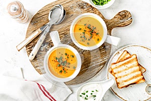 Pumpkin or carrot or sweet potato vegetable soup