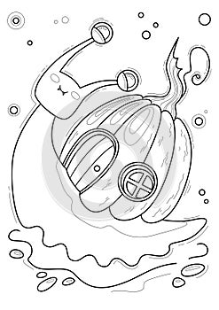 Cartoon page for coloring book with Halloween snail, vector illustration