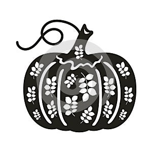 Pumpkin with carved leaves. Stencil for cutting and scrapbooking