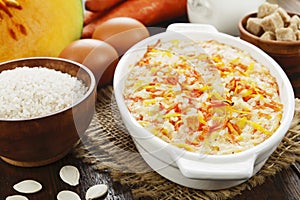 Pumpkin casserole with carrot and rice