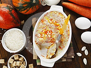 Pumpkin casserole with carrot and rice