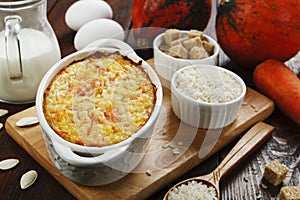 Pumpkin casserole with carrot and rice