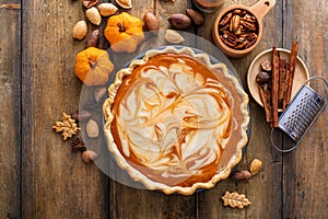 Pumpkin cheesecake swirl pie, Thanksgiving dessert idea