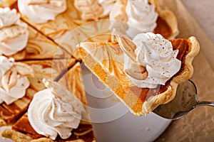 Pumpkin cheesecake swirl pie topped with whipped cream