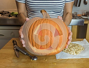 Pumpkin decorated and prepared for Halloween