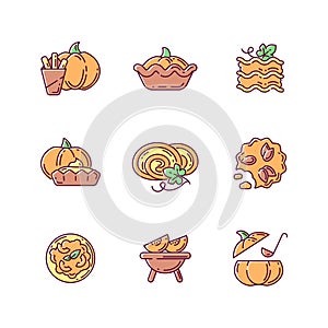 Pumpkin dishes RGB color icons set