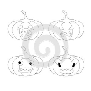 Halloween funny monochrome pumpkin emoji set. Cartoons art design element object isolated stock vector illustration