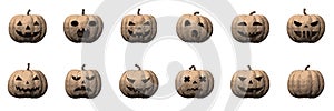 Pumpkin face set for retro Halloween in 8 bit art