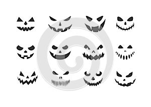 Pumpkin face silhouettes icon set. Vector Halloween flat