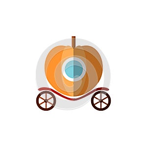 Pumpkin fairy carriage for princess riding a ball, vector flat illustration, icon isolated on white background. Pumpkin